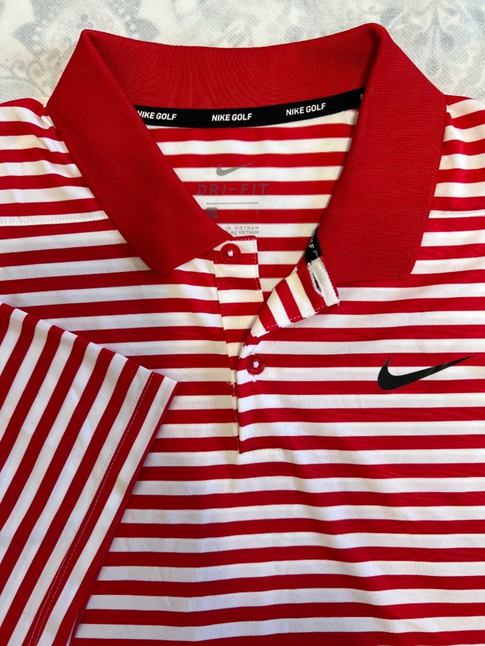 Nike Men’s Dri-Fit Victory Striped Red/White Golf Polo Size Large Performance